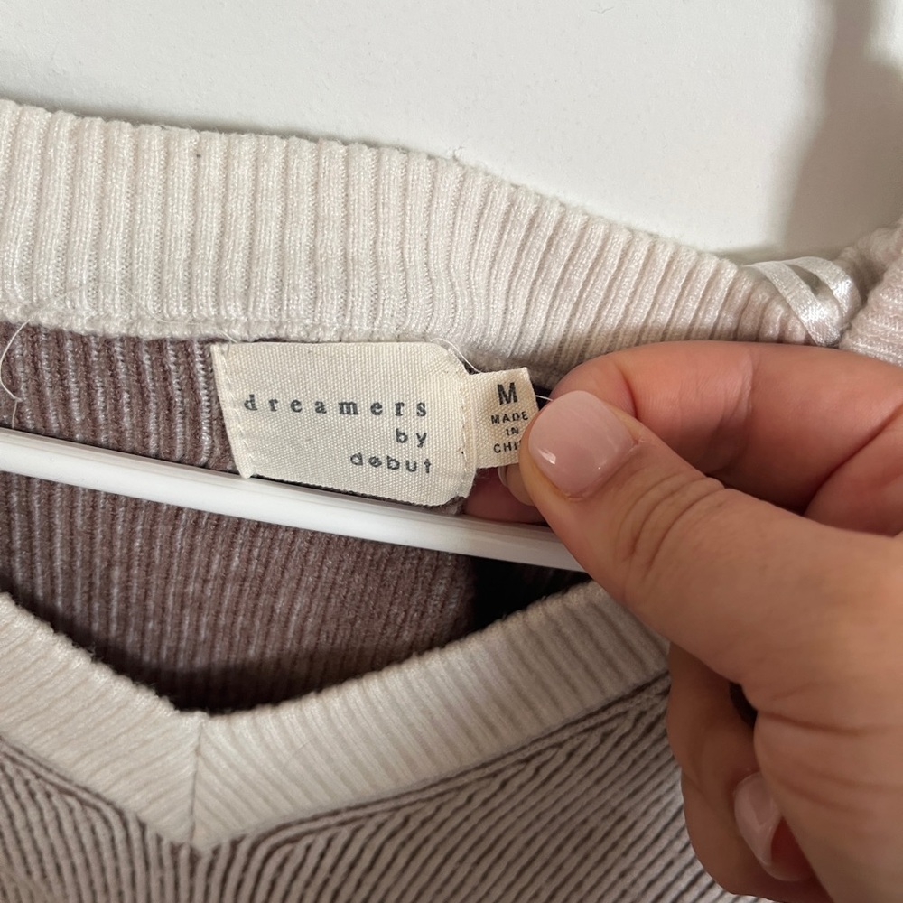 Dry Good V-Neck Ribbed Sweater - Cream and Brown - Picture 2 of 2